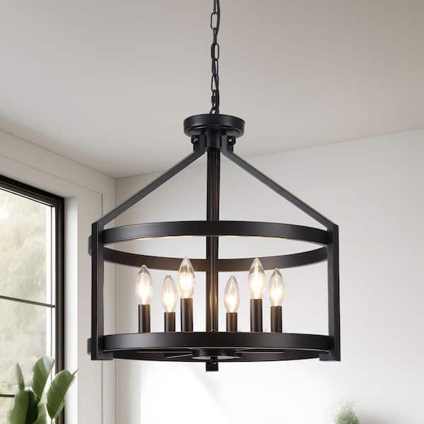 ADSENSTY 6-Light Black Modern Chandelier Light Fixture with Metal Shade, No Bulbs Included