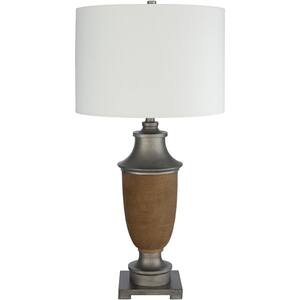 Seaford 31.5 in. Brown Indoor Table Lamp with Off-White Drum Shaped Shade
