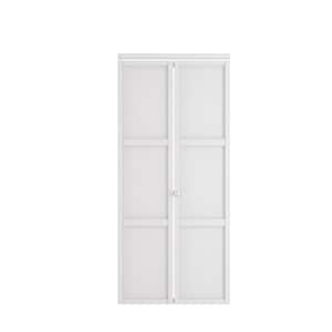 36 in. x 80 in. White, MDF Wood, 3 Panel Bi-Fold Interior Door for Closet with Hardware Kits