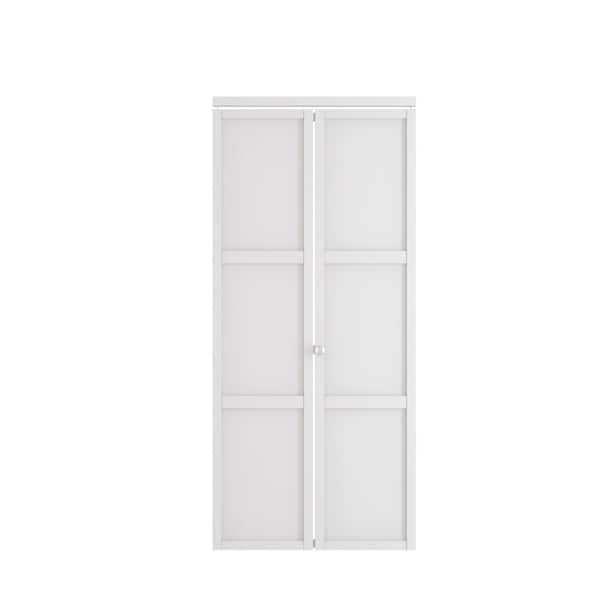 36 in. x 80 in. White, MDF Wood, 3-Panel Bi-Fold Interior Door for Closet with Hardware Kits