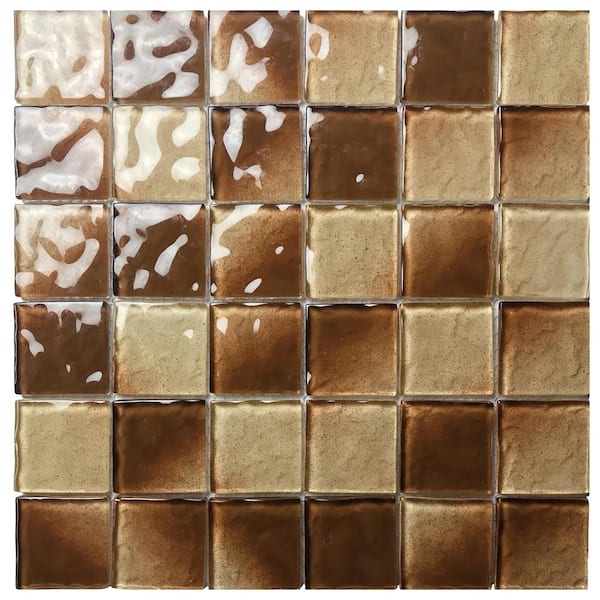 ABOLOS Coastal Design Brown 12 in. X 12 in. Square Glossy Textured Glass Mosaic Wall Pool Tile (10 sq.ft./Case)