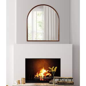McLean 36 in. x 32 in. Classic Arch Framed Walnut Brown Wall Mirror