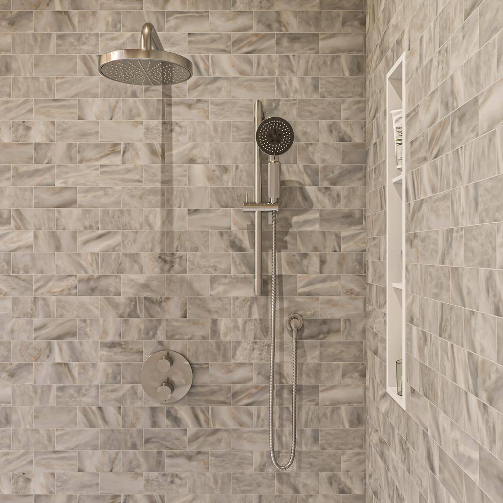 Brushed Nickel Adjustable Height Rain Shower System with Handheld