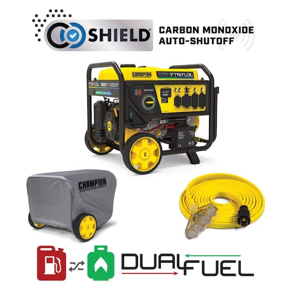 11,500/9,200-Watt Tri-Fuel Generator with CO Shield, Weather-Resistant Cover and 25 ft. 30 Amp Extension Cord