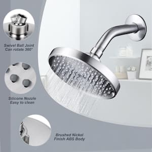 1-Spray Patterns with 1.8 GPM 6 in. Wall Mount Rain Fixed Shower Head with 360° Rotatable in Brushed Nickel