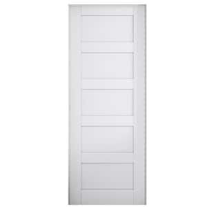 28 in. x 80 in. Paneled Blank 5-Lite Right Handed White Solid Core MDF Prehung Door with Quick Assemble Jamb Kit