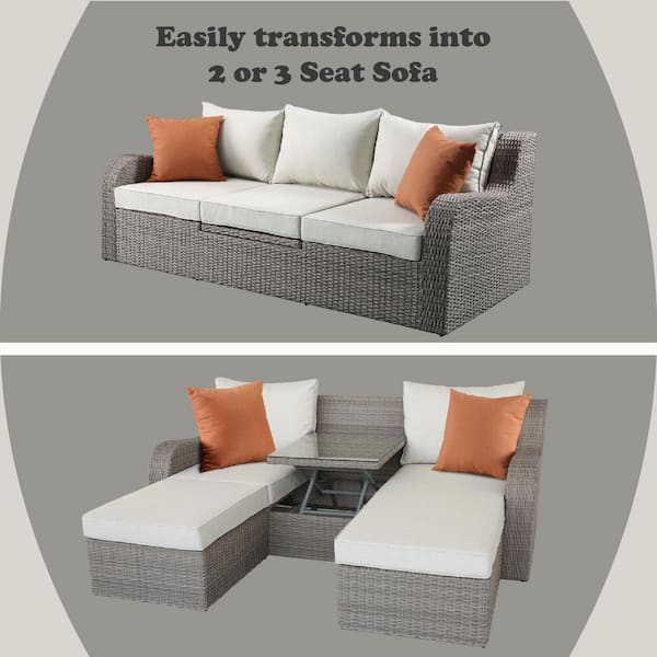 Acme Furniture Salena Gray 3-Piece Wicker Outdoor Patio Sectional