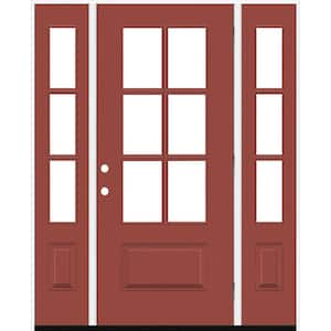Legacy 60 in. x 80 in. 3/4-6Lite Clear Glass LHOS Primed Morocco Red Finish Fiberglass Prehung Front Door w/Dbl 10 in.SL