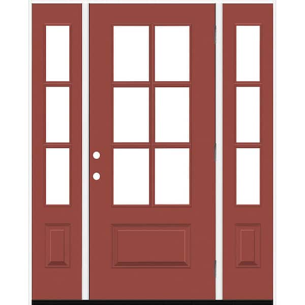 Steves & Sons Legacy 60 in. x 80 in. 3/4-6Lite Clear Glass LHOS Primed Morocco Red Finish Fiberglass Prehung Front Door w/Dbl 10 in.SL