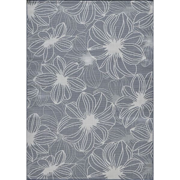 LOOMAKNOTI Breyleigh Cerimia Blue 9 ft. 10 in. x 12 ft. 10 in. Floral Polypropylene Indoor/Outdoor Area Rug