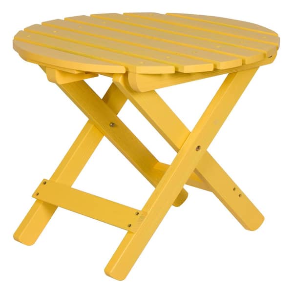 Shine Company Adirondack Lemon Yellow Round Wood Outdoor Side Folding Table