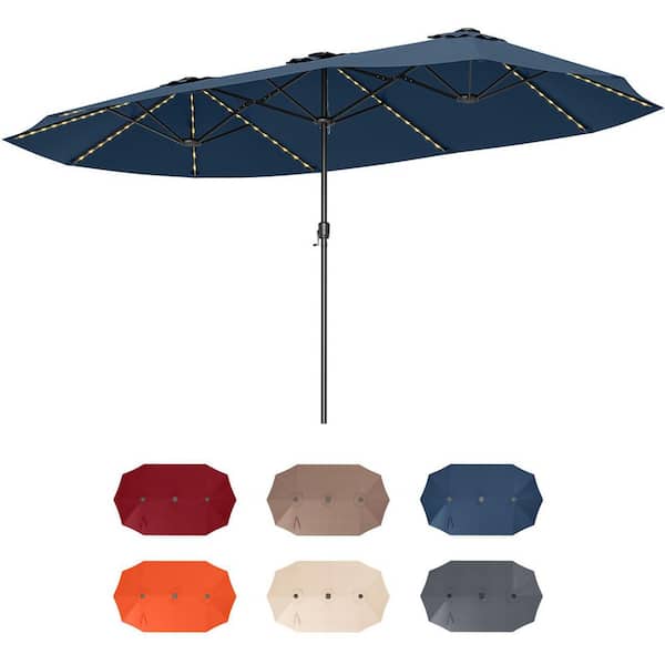 15.5 ft. Steel Extra-Large Market Patio Umbrella in Navy with LED Solar Lights and Crank Handle(Stand Not Included)