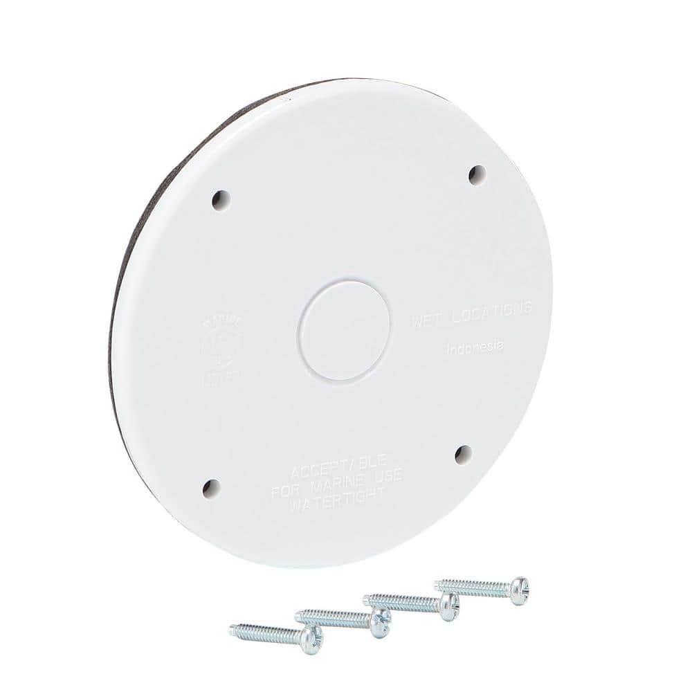 4 in. Round Blank Non-Metallic Weatherproof Cover, White