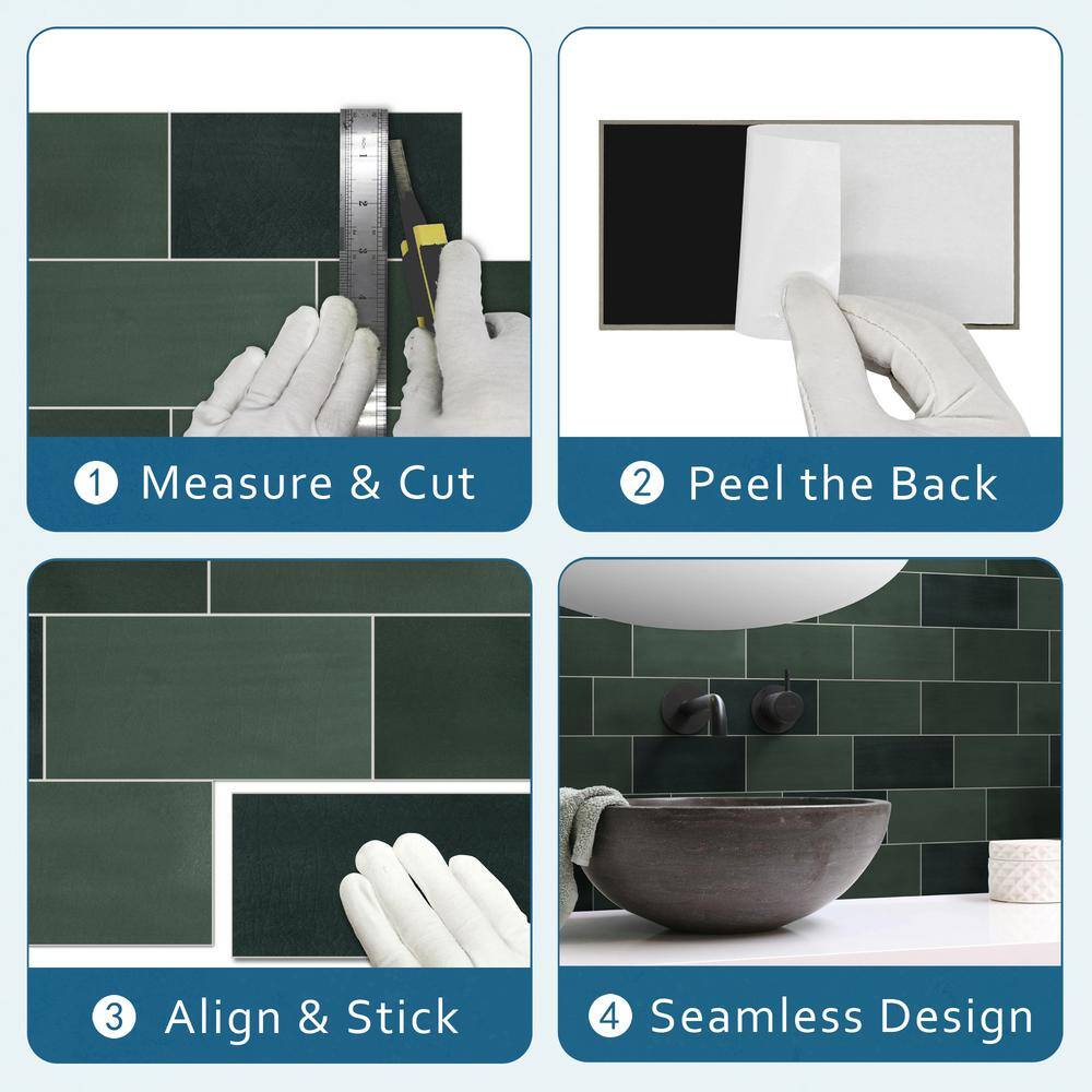 Green Stone Composite Peel and Stick Subway Wall Tiles