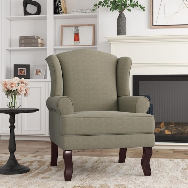 Linen wing chair sales