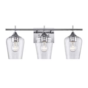 Kieran 21 in. 3-Light Polished Chrome Bathroom Vanity Light Fixture with Clear Glass Shades