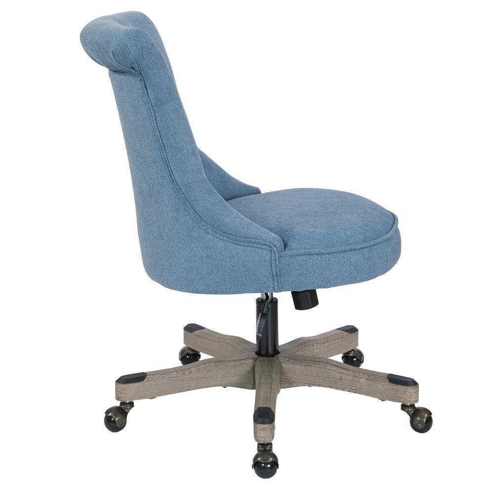Sky Blue Fabric Swivel Armless Office Chair with Wood Base