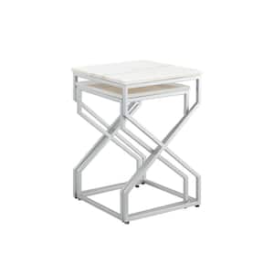 Mikio 15.7 in. Wide Silver Square Marble Stone Top End Table