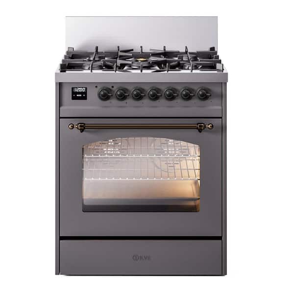 Nostalgie II 30 in. Dual Fuel Natural Gas Range with 5 Burners, Burnished Trim in Graphite Matte