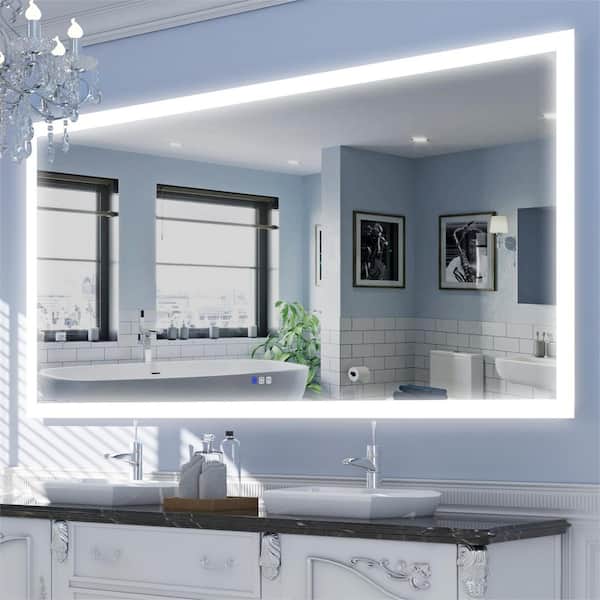 WELLFOR 84 in. W x 42 in. H Oversized Rectangular Frameless LED Anti-Fog Wall Mount Bathroom Vanity Mirror