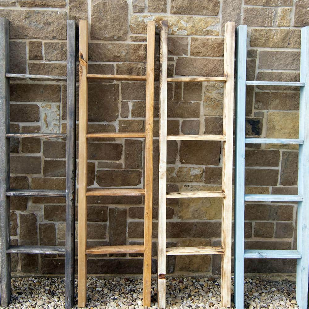 Salvage Red Rustic Wooden Decorative Ladder, 48" Height