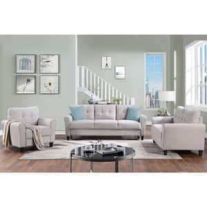 3-Piece Light Gray Linen Upholstered Living Room Set with Tufted Design