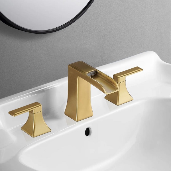 8 in. Widespread Double Handle Bathroom Faucet with Drain Kit Included in Brushed Gold