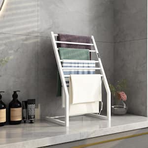 23.6 in. Freestanding Lavatory Towel Warmer 6 Towel Holders Towel Rack with Heated Towel Bars in White, Stainless Steel