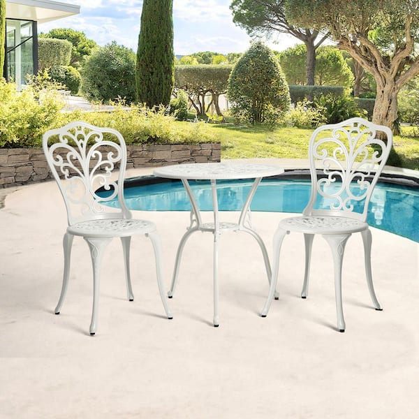 Sudzendf White 3-Piece Outdoor Rust-Resistant Cast Aluminum Patio Bistro Set