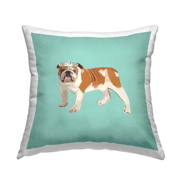 Stupell Industries Royal Bulldog on Turquoise Blue Print Polyester 18 in. x 18 in. Throw Pillow