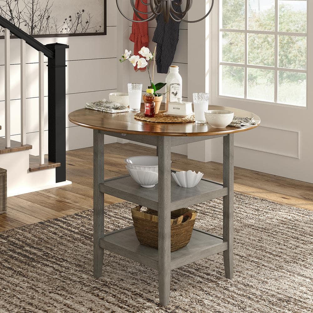 HomeSullivan Antique Grey 2 Side Drop Leaf Round Counter Height Table 40534 36GA The Home Depot