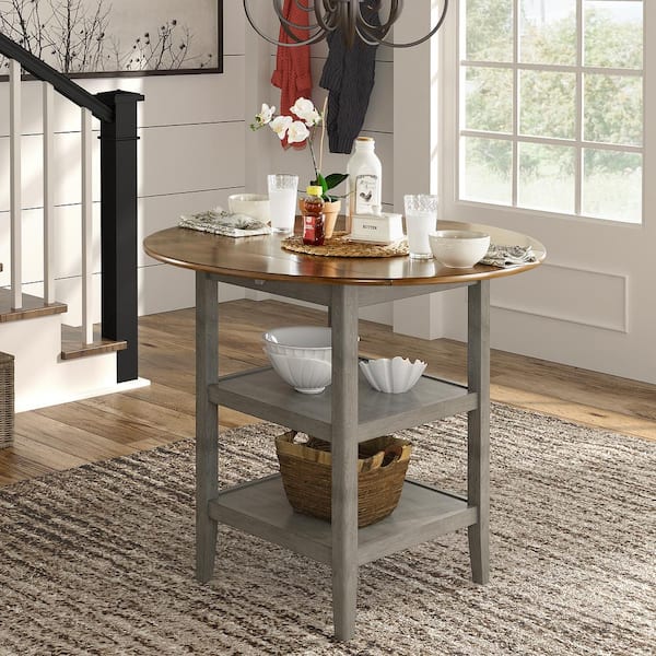 HomeSullivan Antique Grey 2-Side Drop Leaf Round Counter Height Table