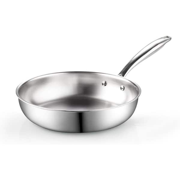 Cook N Home 8 in. Tri-Ply Clad 18/10 Stainless Steel Skillet Saute Cooking Fry Pan, Induction Cookware, Silver