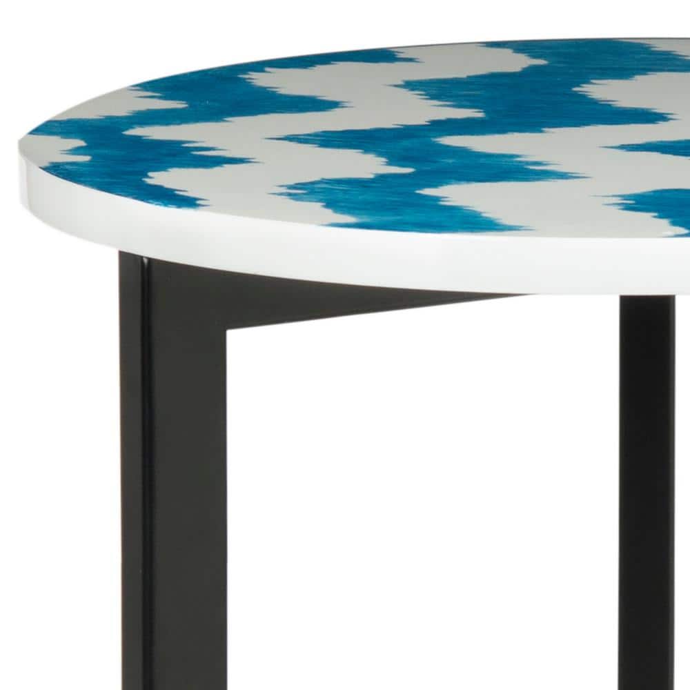 Modern Round Lacquered Metal End Table with Geometric Base