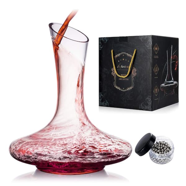 Classic 40.6 oz. Traditional Lead-Free Crystal Wine Decanter with Stainless-Steel Cleaning Beads Maximum Aeration Design