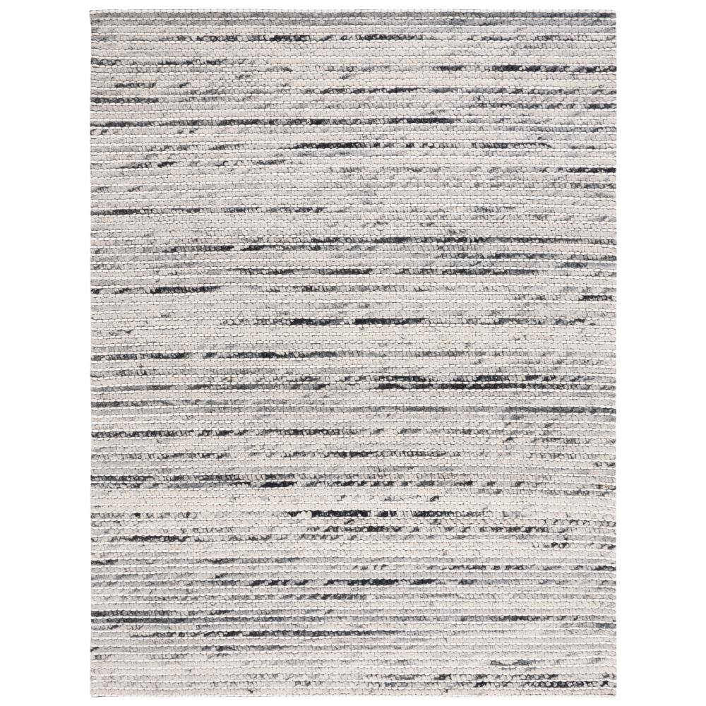 Handmade Black and Ivory Striped Wool Area Rug, 8' x 10'
