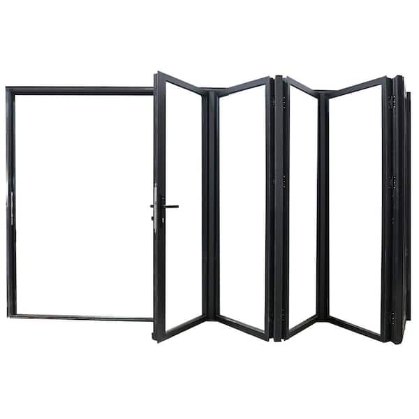 Teza 85 Series 168 in. x 80 in. Matte Black Left to Right Folding Aluminum Bi-Fold Patio Door