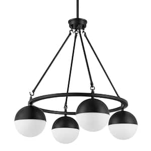 Palla 4-Light Black Globe Chandelier with Frosted Glass Shade