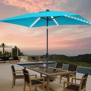 6 ft. x 9 ft. LED Rectangular Patio Market Umbrella with UPF50+, Tilt Function and Wind-Resistant Design in Lake Blue