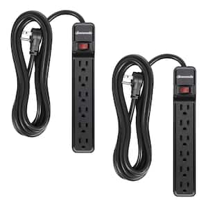 10 ft. 6-Outlet Power Strip Surge Protector, 500 J in Black (2-Pack)