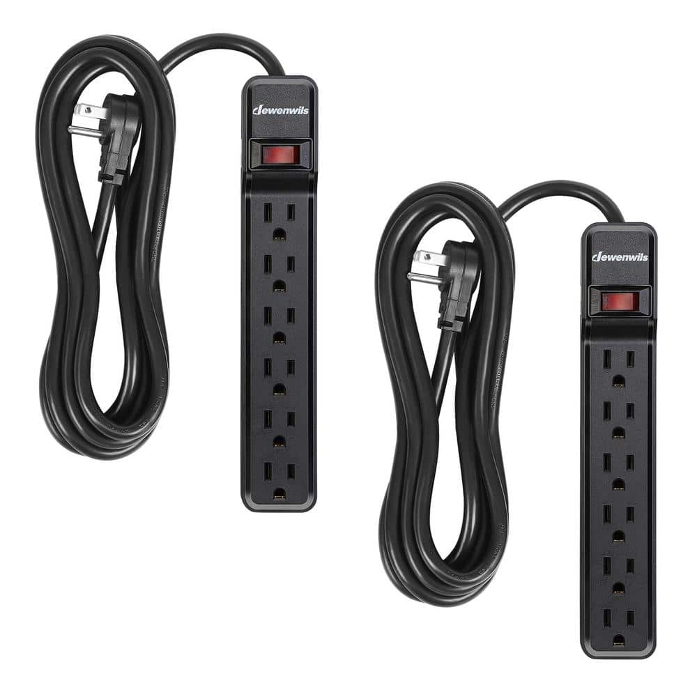 Black 15 ft 6-Outlet Power Strip Surge Protector, 2-Pack