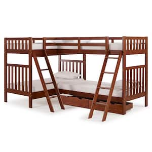 Aurora Chestnut Twin Over Twin Bunk Bed with Quad Bunk Extension and Storage Drawers