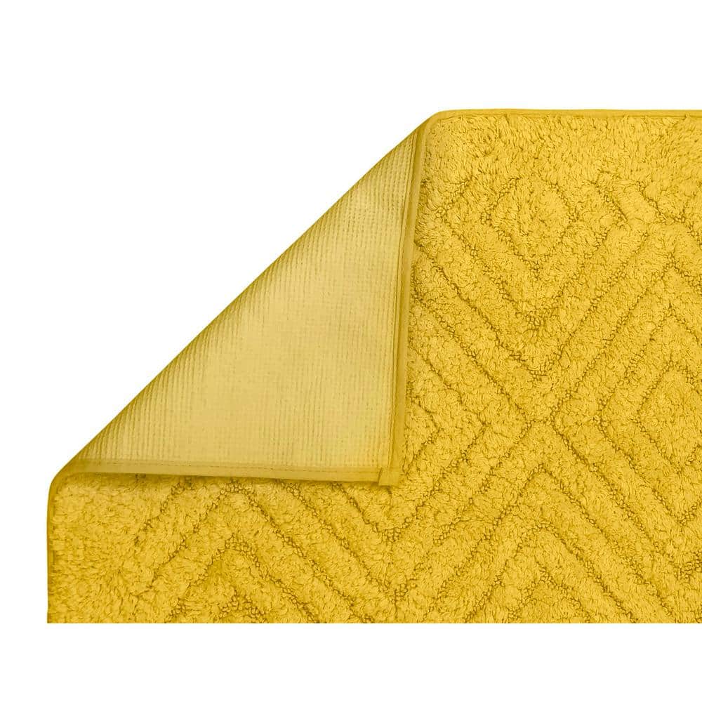Yellow Diamond Pattern Cotton Bath Rug Set with Non-Slip Backing