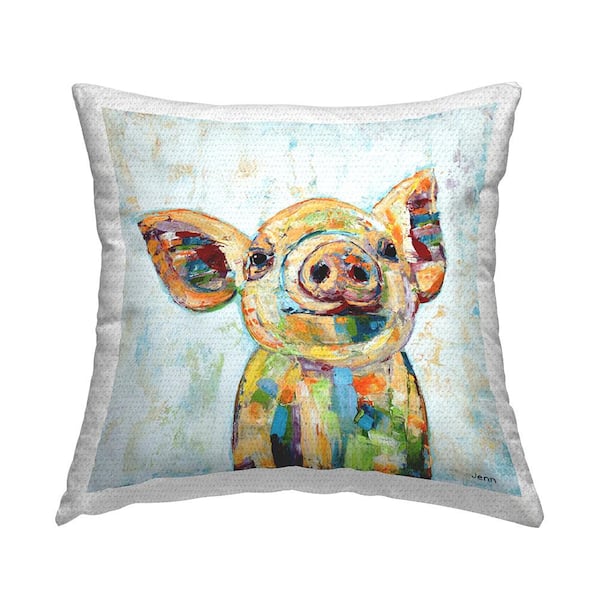 Stupell Industries Country Pig Happy Smile Multi-Color Square Outdoor Throw Pillow
