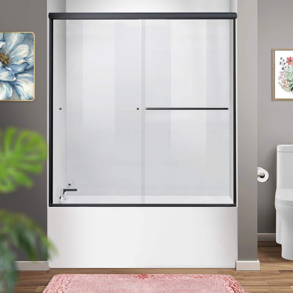 60 in. W x 57 in. H Semi-Frameless Sliding Tub Door with Clear Glass in Black price history on PriceWatchPro