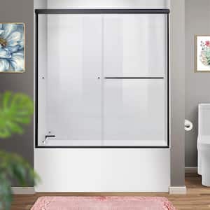 60 in. W x 57 in. H Semi-Frameless Sliding Tub Door with Clear Glass in Black