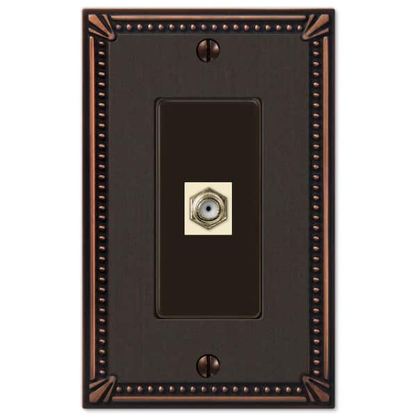 AMERELLE Imperial Bead 1 Gang Coax Metal Wall Plate - Aged Bronze