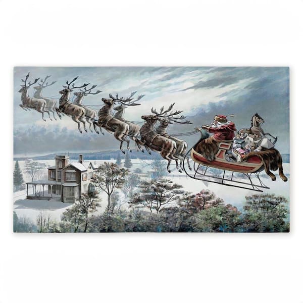 Santa Sleigh Over Cabin Brown 18 in. x 30 in. Polyester Non-Slip Outdoor Door Mat