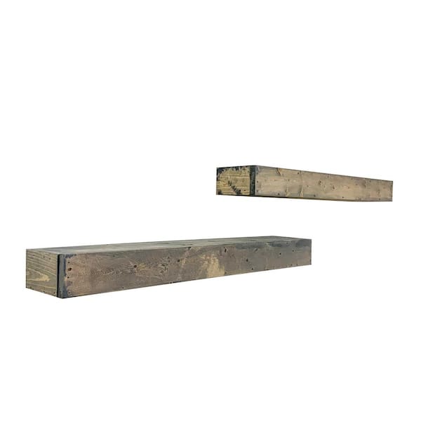 Intrinsic Haven Rustic Artisan 36 in. W x 6 in. D Gray Pine Wood Floating Mantel Set of 2 Decorative Wall Shelf