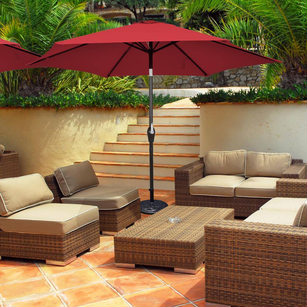 Red 9ft Steel Frame Outdoor Patio Umbrella with Crank